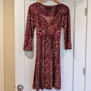 BCBG Max Azaria V Neck Red Snake Print Dress